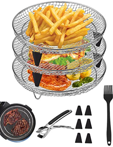 Air Fryer Rack for Ninja Air Fryer 3 Layer Stackable Dehydrator Racks Stainless Steel Air Fryer Basket Tray Air Fryer Accessories Compatible with 4.8L-6.6L/4.2QT-5.8QT Air Fryer, Oven