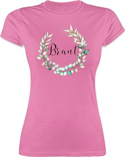 Shirt Damen - JGA Junggesellenabschied Frauen - Braut - Blumenkranz Eukalyptus - M - Rosa - t-Shirts junggesellinnenabschied Bachelorette Party Tshirt t-Shirt jungesellinnenabschied