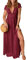 QUNERY Robe Longue Femme Ete Robe de Plage Manches Courtes Robe D'été Casual col en V Taille Haute Robe Cocktail Demoiselle d'honneur Mariage Fête Aniversaire Vin Rouge XL