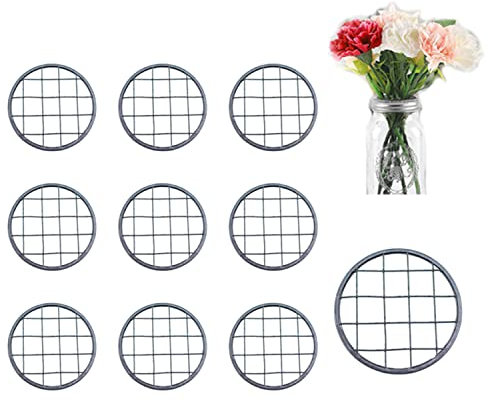 Maxmoral 10pcs Mason Flower Jar Insert Lid 70mm Wide Mouth Metal Tinplate Flower Lid Insert Mason Jar Lids with Straw Hole