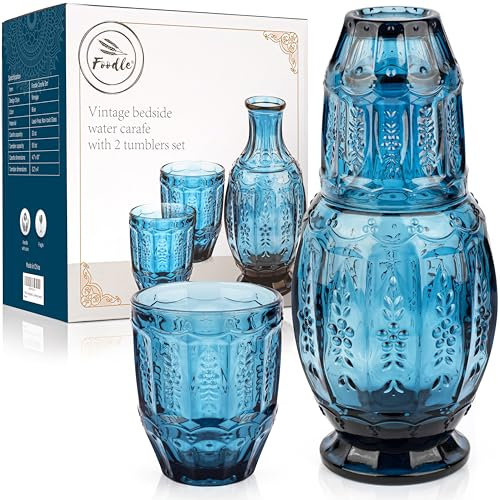FOODLE Carafe à eau et verre de chevet vintage – Pichet élégant et 2 gobelets