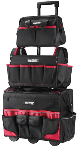HAUTMEC 3-Piece Rolling Tool Bag Set, 18 Wheeled Tool Bag, 15 Open Top Tool Tote & 12 Wide Mouth Small Bag, Heavy-Duty 1680D Water-Resistant Tool Storage with Off-Road Wheel & Telescoping Handle