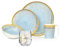 Melamin Camping Geschirr Set 4 Personen Crystal Blue + 4 Milano Gläser Wassergläser Tafelgeschirr Picknick BBQ Kochgeschirr