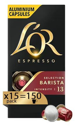 L'Or Capsules de café Espresso Barista – 150 capsules en aluminium – 5 paquets de 30 – Intensité 13 – Compatible avec les machines Nespresso®* d'origine