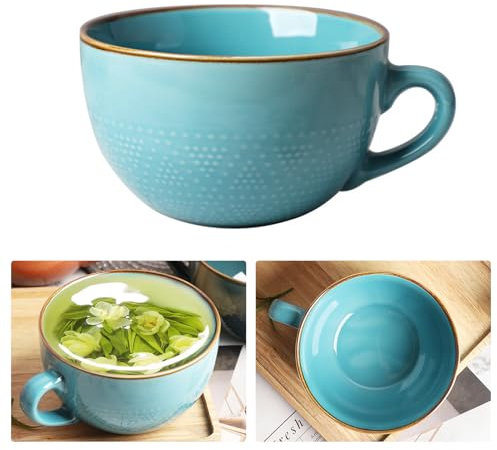 XQZMD Tazza da caffè grande, 700 ml, con manico, grande ciotola per cereali, cappuccino, tazza per insalata, adatta per dessert al latte, adatta al microonde (blu)