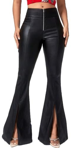 Geilisungren Damen Sexy Leggings Lackleder Hosen mit Ouvert Pants Skinny Lederhose Schwarz Stretch Hose Clubwear Kostüm PU Bleistifthose Hohe Taille Gerade Weites Bein Bootcut Kunstlederhose
