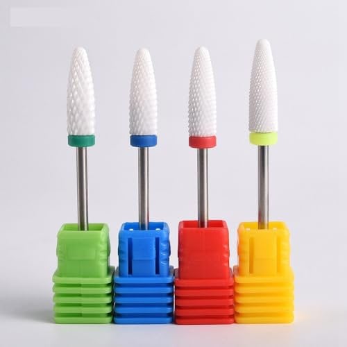 KADS 4Pcs Ceramic Nail Drill Bits Set, 3/32'' Professional Acrylic Nail File Drill Bit for Manicure Pedicure Cuticle Gel Nail Polishing (Long Bullet Shape Bits)