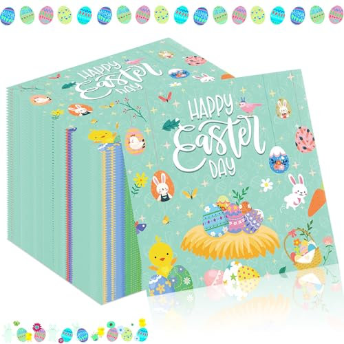 TOPJOWGA 100 Stücke Ostern Papierservietten, Servietten Niedliche Hasen, Tischdeko für Ostern, Ostern Servietten Tischdekoration für Party Geburtstag Dekoration, 33x33cm