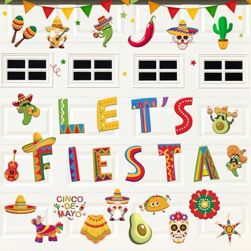 Hoteam Magnetische Aufkleber für die Garage, mexikanische Fiesta, Cinco de Mayo, Gitarre, Kaktus, Taco, Tür, Kühlschrankmagnete, Urlaubsdekorationen, Zubehör für Zuhause, Auto, Kühlschrank,