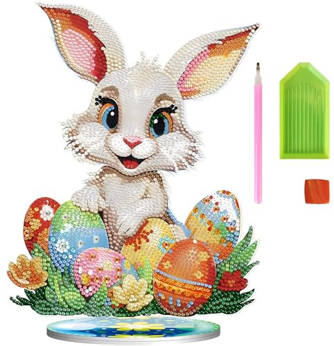 Mohito Ostern Diamond Painting 5D Kit, DIY Diamant Painting Set Kaninchen für Kinder, Kunst Handwerk Geschenk