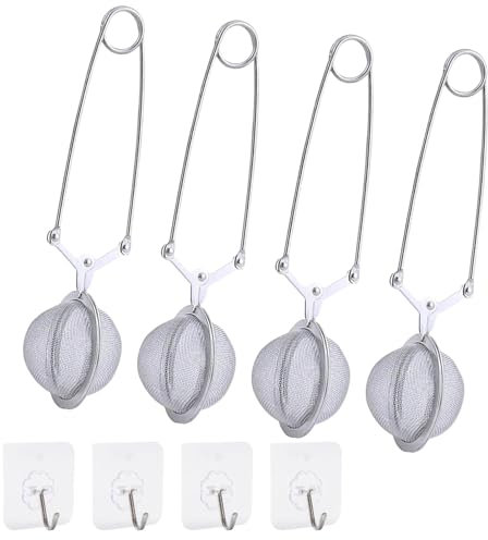 4 Pièces Boule a The, Maille Fine Boule à Thé, Longue Poignée Pince à Thé, Boules à Thé, Infuseur à Thé, Réutilisable, Filtres à Thé Pour Thé en Vrac, pour La Maison et le Bureau, Argent