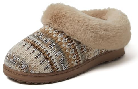 Dearfoams Women's Hannah Chenille Knit Clog Slipper- Oprah's Favorite Things 2024, Latte, 7-8