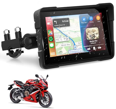 Podofo Pantalla inalámbrica Carplay para Moto de 5 Pulgadas CarPlay y Android Auto para Moto,Pantalla táctil Impermeable con Bluetooth Dual,Navegación para Moto/Siri/Asistente de 12V