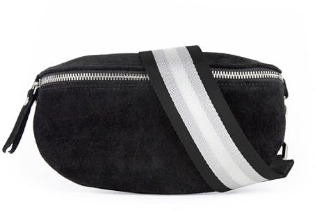 lePelou Bauchtasche aus Veloursleder, Wildleder Bauchtasche, Festival Tasche, Cross Body Tasche, Gürteltasche, Geschenk (Schwarz 4, L)