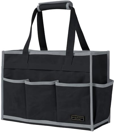 Werkzeugtasche, Werkzeugtasche mit 6 Taschen, 16oz gewachstem Segeltuch Werkzeug-Tragetasche, 15,5 x 5,9 x 11,5 Zoll und Schwarz