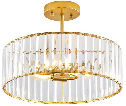Qamra Gold Kristall Deckenleuchte Moderne Runder Hängend Deckenlampe für Wohnzimmer Flur Schlafzimmer Küche 40CM