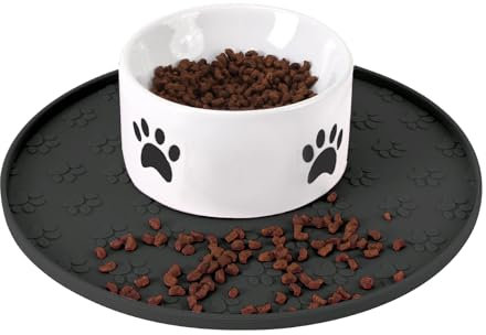 Silicone Pet Food Mat - Waterproof Dog & Cat Feeding Mat with High Lip to Prevent Spills & Protect Floors, Black