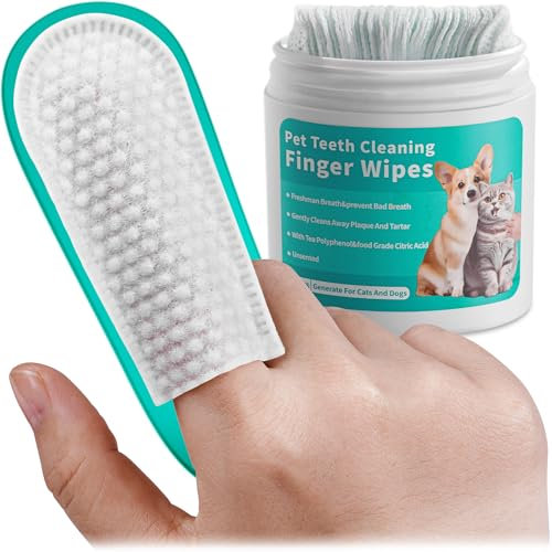 EcoEarth - Zahnreinigungstücher für Hunde & Katzen - Finger-Pads zur Zahnpflege für Haustiere für frischen Atem & Mundhygiene - Entfernen Plaque & Zahnstein - 100 Stück