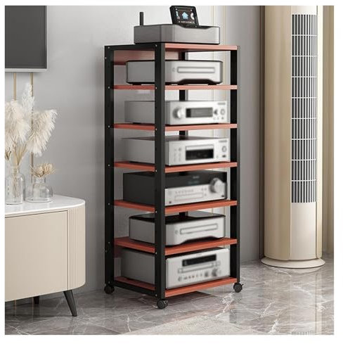 Meuble de rangement pour audio/vidéo à 7 niveaux de 131 cm de haut, meuble de rangement pour téléviseur, amplificateur de haut-parleur, console de jeu, récepteur, lecteur DVD, CD, unité de composant