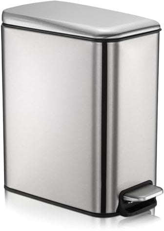 KOOSREEL Bathroom Bin, 5L Stainless Steel Kitchen Bedroom Waste Bin with Bucket, Pedal and Removable Lid,Soft-seal Waste Bin for Home and Office, Silver