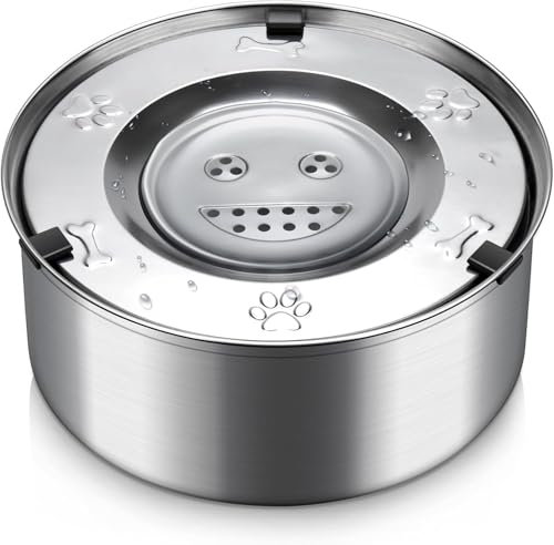 Dog Water Bowl Stainless Steel Dog Bowls, 3L/101oz Large Capacity Slow Water Feeder Disperser, No Spill Water Bowl for Vehicle Carried Travel Camping Non-slip Pet Feeder Bowl for Medium Large Dogs
