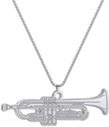 LUTAKU Hornkornett-Anhänger für Damen, Kornett, das aussieht wie eine Trompeten-Anhänger, Charm-Kette, Edelstahl, Musikinstrumente, Schmuckzubehör