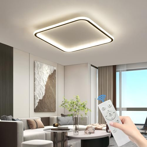 Mikeru 60cm LED Deckenleuchte, Quadratisch Flush Montage Deckenleuchten 3000K/4500K/6500K Dimmbare 10% bis 100% Schlafzimmer Deckenleuchte mit Fernbedienung Große Bad Deckenleuchten für Treppenhäuser