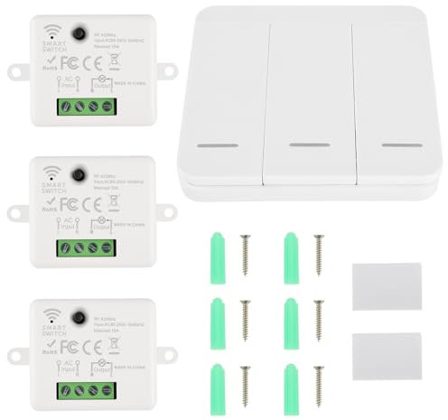EPLZON Funk Beleuchtungsschalter RF Sender Sicherheitsschalter und 10A 240V Empfänger Controller Relais verwendet für Beleuchtung unter 1500W (3 Empfänger und 1 Schalter)