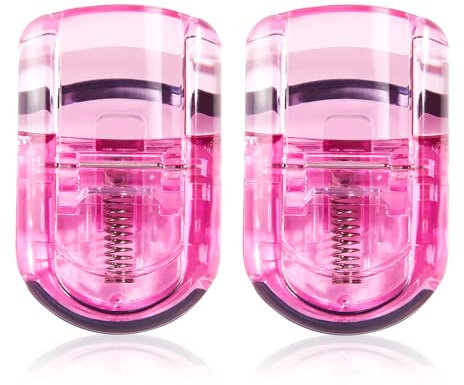 FYB Portable Eyelash Curler, Eyelash Curling Tool for Travelling, 2 Mini Eyelash Curler with 2 Silicone Refill Pads (Pink Mini-2PCS)