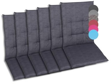 GO-DE Textil Bequeme und attraktive Polsterauflagen für Mittellehner-Gartenstühle (6er-Set, Uni Anthrazit, Mittellehner)