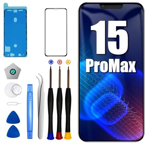 DTD iPhone 15 PRO Max Ersatz Bildschirm 6.7 Zoll für 15 PRO Max LCD Display Reparatur Kit mit Rahmenaufkleber + Bildschirmschutz + Schraubendreher