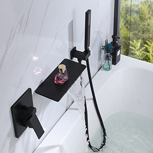 Mitigeur de baignoire cascade mural noir avec levier unique