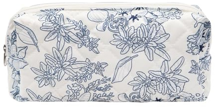 LJCZKA Federmäppchen Blumen Aesthetic für Mädchen Frauen, Klein Kosmetiktasche Gesteppt Blumen für Schule College Reisen
