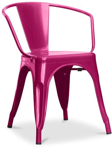 Industrial Style Chaise de Salle à Manger avec accoudoirs - Design Industriel - Acier - Nouvelle édition - Stylix Fuchsia