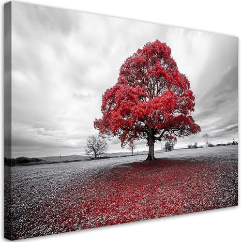 Feeby - Impression sur Toile - Deco Tableau Murale Intissé - Paysage d'arbres rouges - 120x80 1partie - Photo Peinture - Pour Chaque Pièce de Votre Appartement