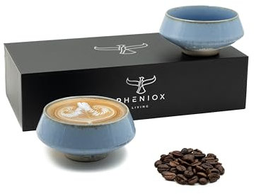 Pheniox | Cappuccino Tassen Set Barista Light Blue - 2x 180 ml | hochwertige Latte Art Tassen aus Porzellan - Kaffeetassen ohne Henkel | zeitloses, modernes Design - spülmaschinenfest