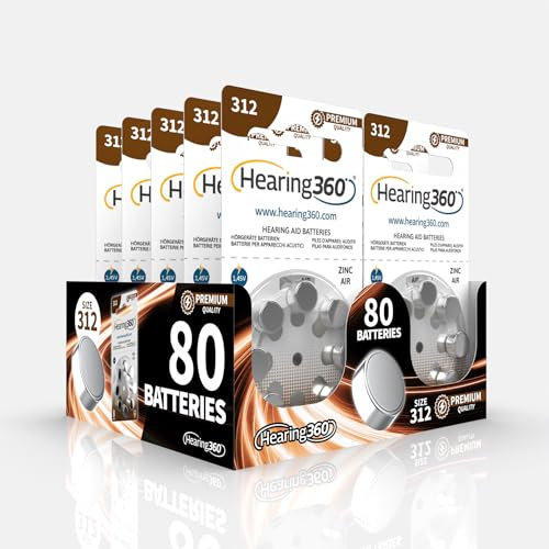 Hearing360 80 batterie per apparecchi acustici misura 312 qualità premium (10 blister da 8 pile)