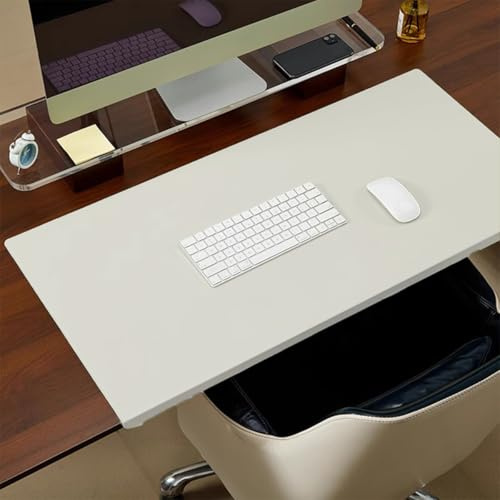 Schreibtischunterlage mit Kantenverriegelung, groß, wasserdicht, PU-Leder, Tischmatte mit Kantenschutz, rutschfeste Schreibunterlage für Büro, Zuhause, Arbeit, Studium, Tippen (Weiß, 80 x 50 cm)
