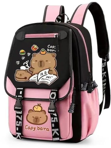 FCXVXCL Capybara Rucksack für Kinder Anime Drucken Rucksack Kinderrucksack mit Cartoon Schulrucksack Junge und Mädchen Schulrucksack Wasserabweisend Tagesrucksack