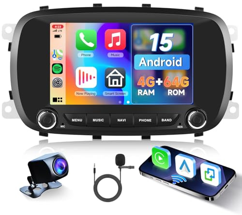 4GB+64GB Android Autoradio per Fiat 500X 2014-2020 Carplay Android Auto Wireless, Hodozzy 7 Pollici Touch Screen Auto Stereo 2 Din GPS Navigazione WiFi, Bluetooth DSP, FM/RDS Radio+Retrocamera