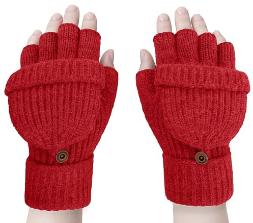 YSXY Damen Fingerlose Handschuhe Thermohandschuhe Fäustlinge mit Knopf Klappe für Frauen und Mädchen Winter Warm Strickhandschuhe Winterhandschuhe