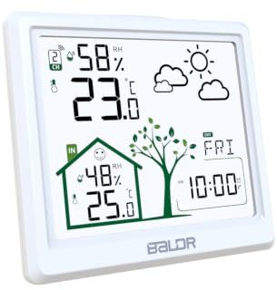 YiChZhe Wetterstation Funk mit Außensensor,Funkwetterstation Digital Thermometer Hygrometer Innen Außen mit Wettervorhersage,Wecker,Luftfeuchtigkeit,Weather Station für Zuhause Büro Hausgarten-Weiß