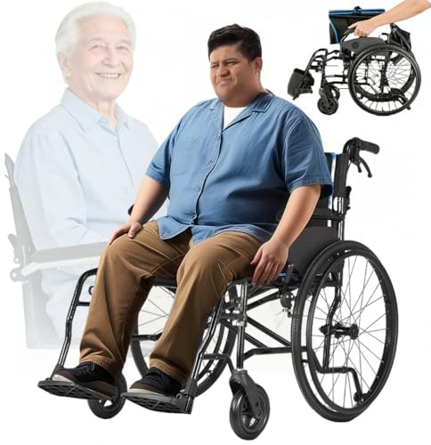 GHBXJX Extra Breiter Rollstuhl, Sitzbreite 60 Cm, Bis 150KG, Selbstantrieb Manueller Rollstuhl, Mit Abnehmbarer Fußstütze, Doppelbremsen Transportrollstuhl Klappbar, Für Senioren