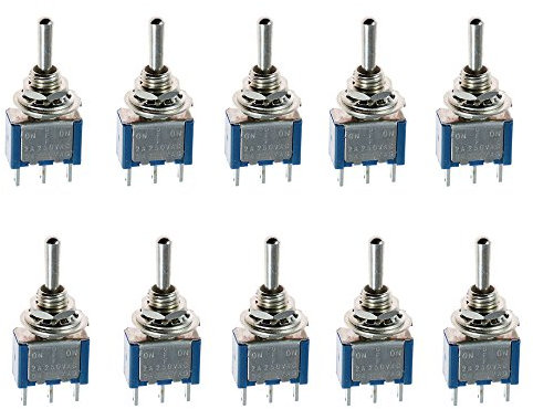 Mintice 10 Pezzi On off On Mini Miniatura Momentaneo Interruttore a Levetta in Metallo Cruscotto Precipitare Spdt 3 Posizione Terminale Saldare Blu