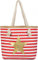styleBREAKER Gestreifte Strandtasche mit Metallic Stern Print | Damen Shopper mit Kordelhenkeln und Reißverschluss | Badetasche im maritimen Look | 45 x 33 x 15 cm, Farbe:Rot-Weiß/Gold