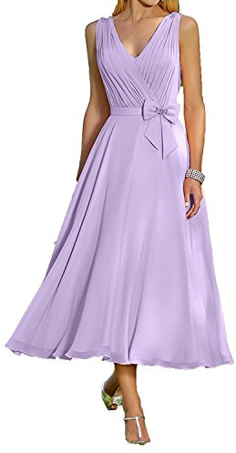 Charmant Damen Elegant Flieder Chiffon Abendkleider Brautmutterkleider Partykleider Knielang Tanzenkleider-46 Flieder