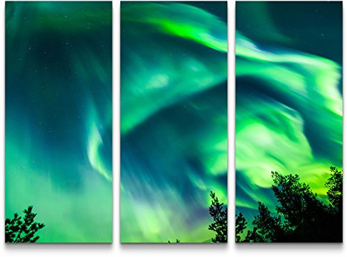 Eau Zone Wandbild auf Leinwand 130x90cmcm Nordlichter im Himmel