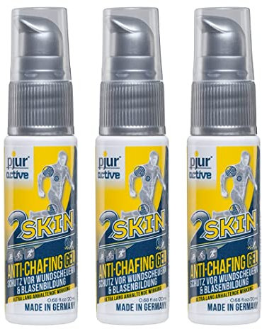 pjuractive 2SKIN - Anti-Chafing-Gel - Nie mehr Blasenpflaster & Wundscheuern - unsichtbarer & wasserfester Hautschutz - 20ml (3er Pack)