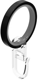 Interdeco Gardinenstangen Ringe mit Gleiteinlage und Faltenhaken, Gardinenringe in Schwarz für 20 mm Ø (16 Stück)