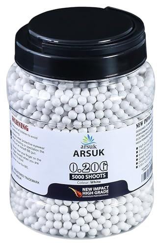 ARSUK Airsoft Kugeln 6mm 0,20g Weiß – 5000 Stück Softair BBS – Nahtlose 6mm BB Softair Kugeln für Präzises Schießen – Hochwertige Airsoft Munition für Softair Pistolen & Gewehre